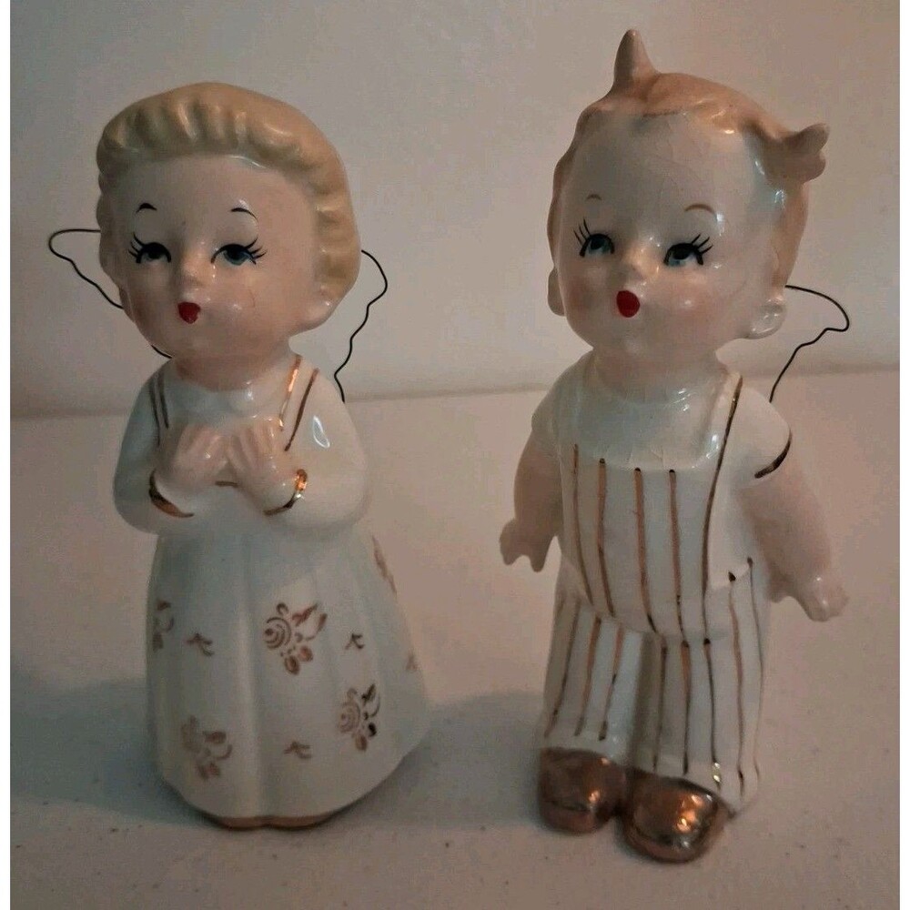 Boy Girl Figurine Napco Wales Japan VTG Angel Wire Wings Lot